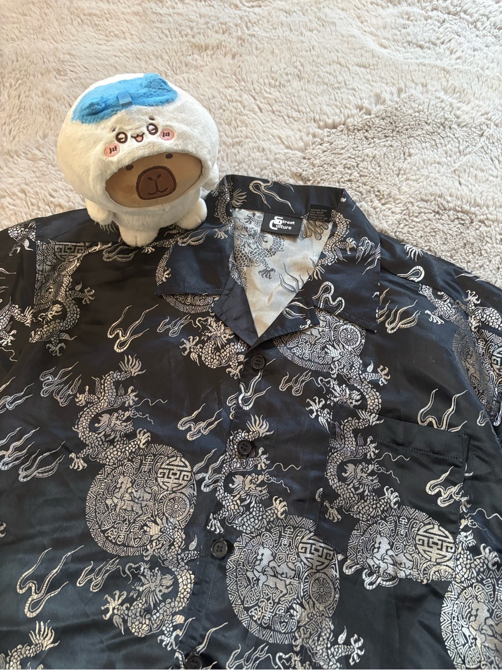 Street Culture Chinese Dragon Button Up Shirt Size XL Black